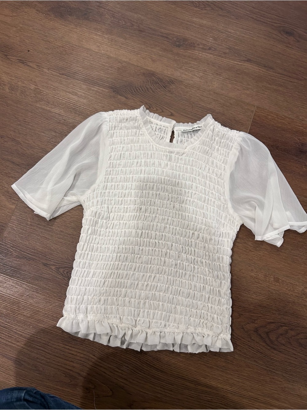 Abercrombie & Fitch White Smocked Puff Sleeve Top